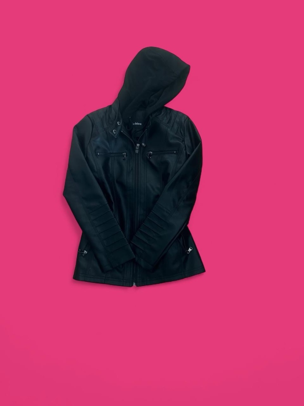 Black Hooded leather Jacket - Women